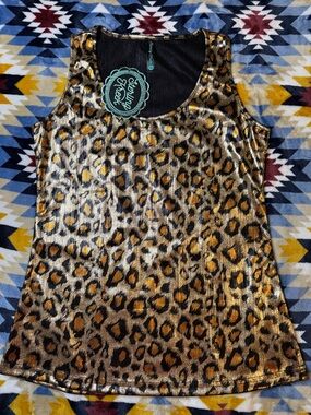 NWT Sterling Kreek Gold Leopard Scoop Tank Top
